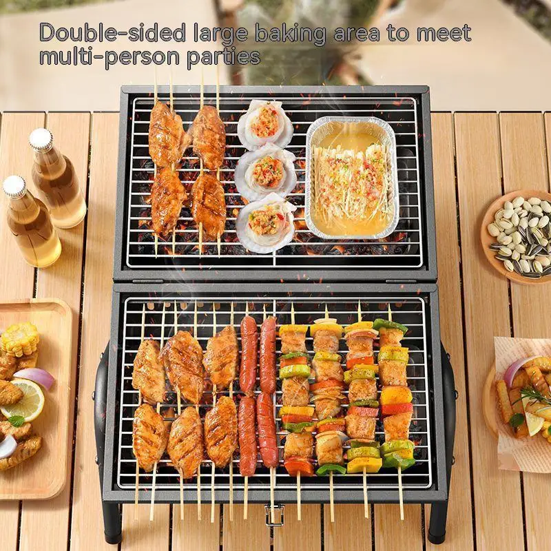 Portable Outdoor BBQ Charcoal Stove Double-sided Camping Stainless Steel Grill charcoal grills