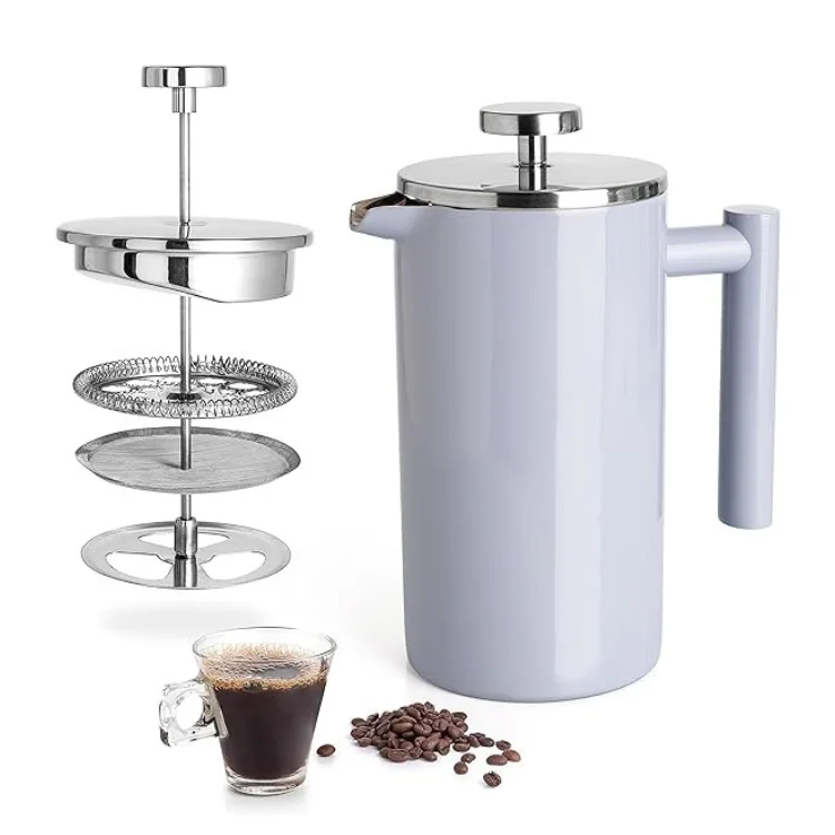 Stainless Steel French Press Coffee pot  with 3 Level Filtration System Stainless Steel Double Wall French Press 1000ml,