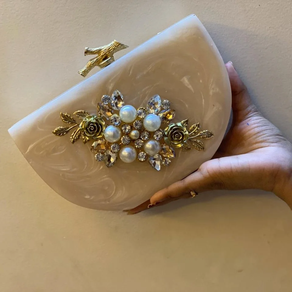 Resin Clutch Bag Antique Wallet for Women Mid Century Trending Quality Hand Clutch Bag for Evening Bag Wedding Bridal Shower