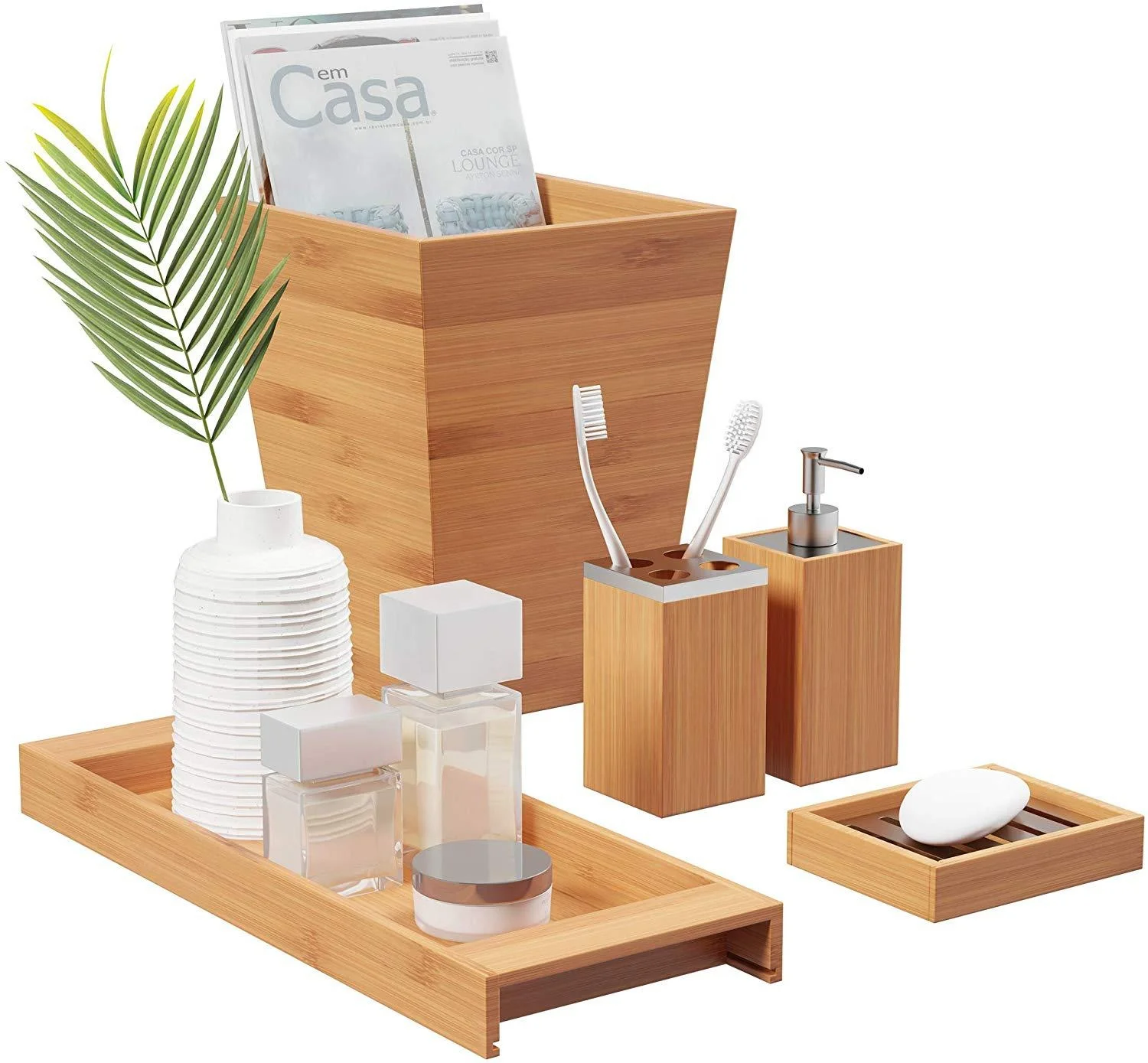 high quality 11-piece Simple and elegant bamboo series bathroom accessories set