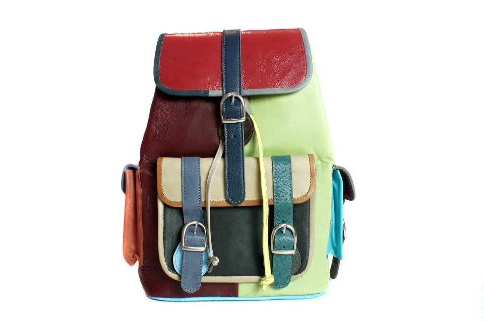 Genuine Leather Hand Made Multi Colors Recycled Leather Back Pack Bag