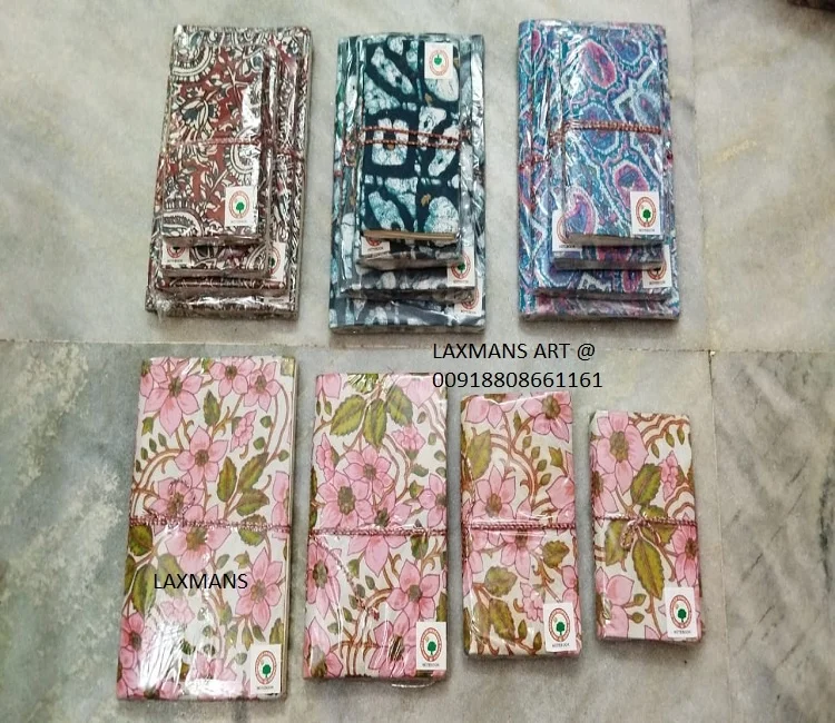 batik printed Popular Indian Handmade Paper Printed Notebook/Diary Gift Set Wholesale From India handmade paper dairies 4 pc set