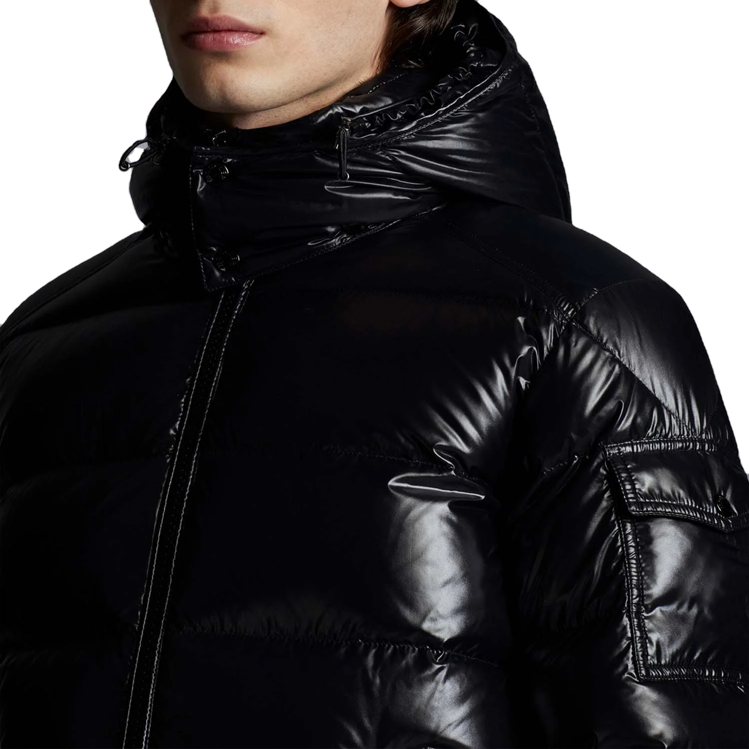 SHINY PUFFER JACKET - BLACK Quilted Mens Down Jacket Winter Custom Logo With Adjustable Hood Puffy Jacket