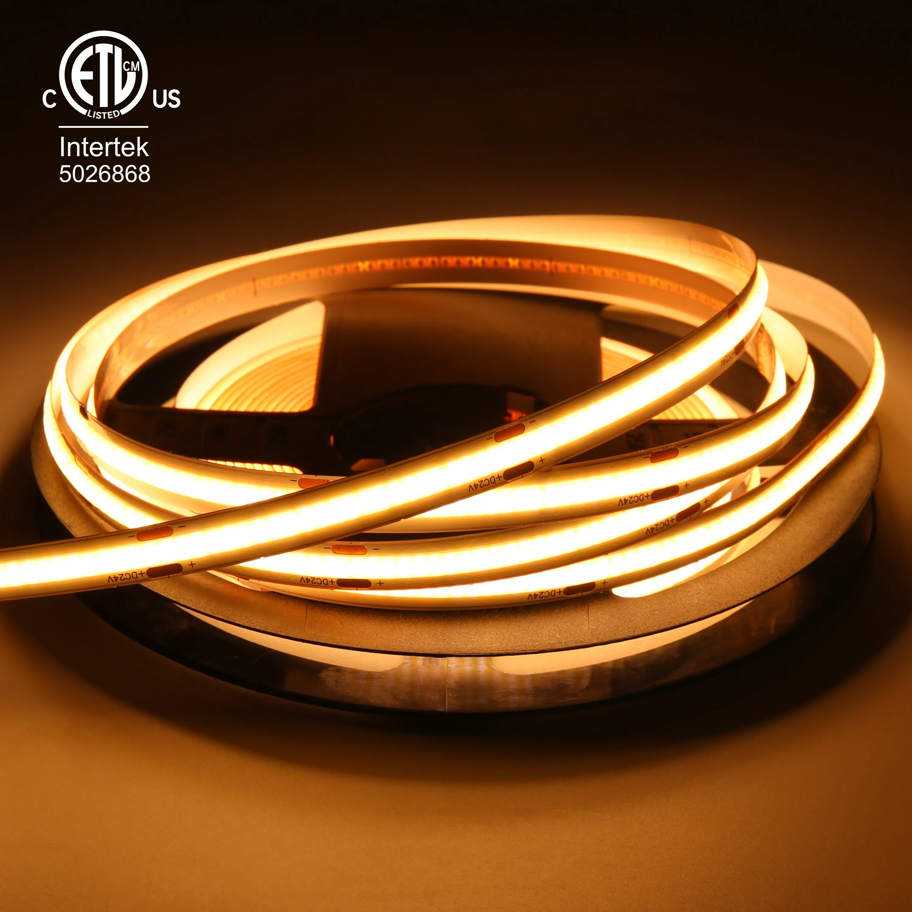 High CRI 90 COB LED Strip Light 480LED 2500K Warm White Flexible Tape CE ROHS Compliant 3 Years Warranty 24V COB LED Strips