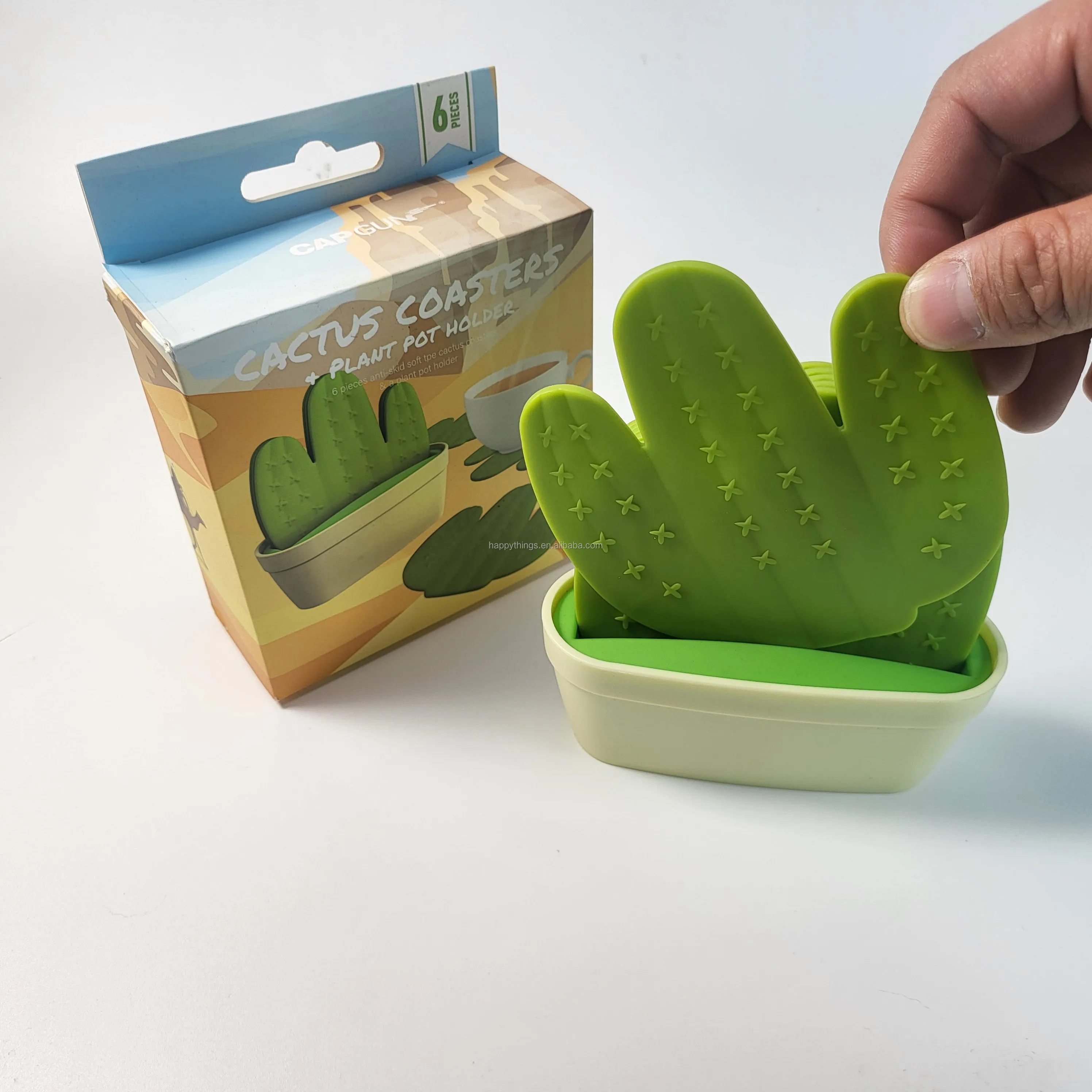 Оптом Пользовательский логотип новинка нескользящая Мягкая резиновая подставка С КАКТУСОМ с держателем для горшка