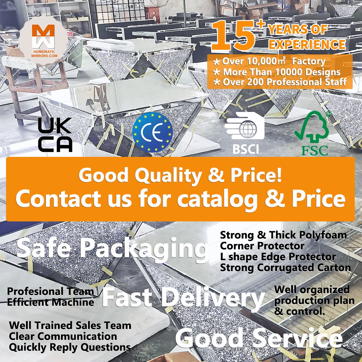 Popular Unique Oversized Faceted Prism Mirror Coffee Table and End Tables