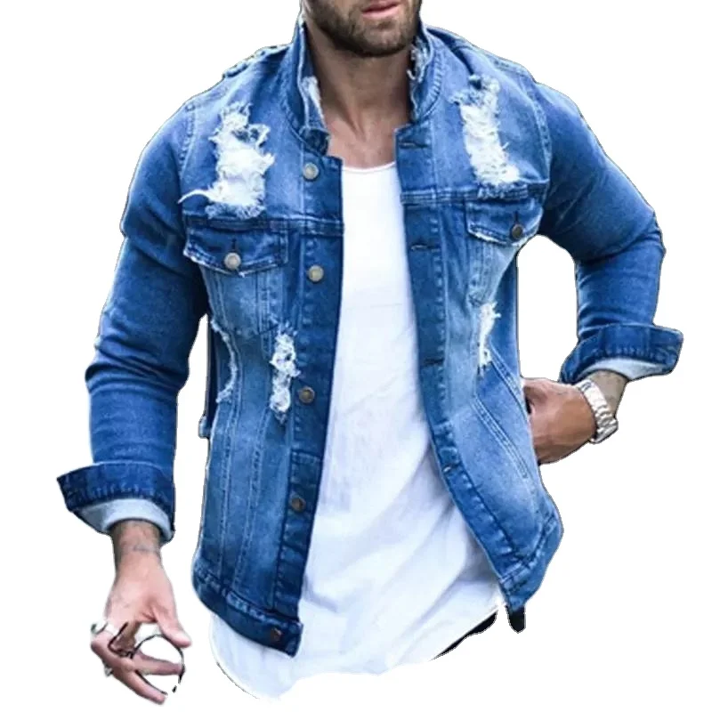 Men Custom Denim Jacket High Quality Ripped Stylish Black Plain Jean Boys Denim Jackets For Men