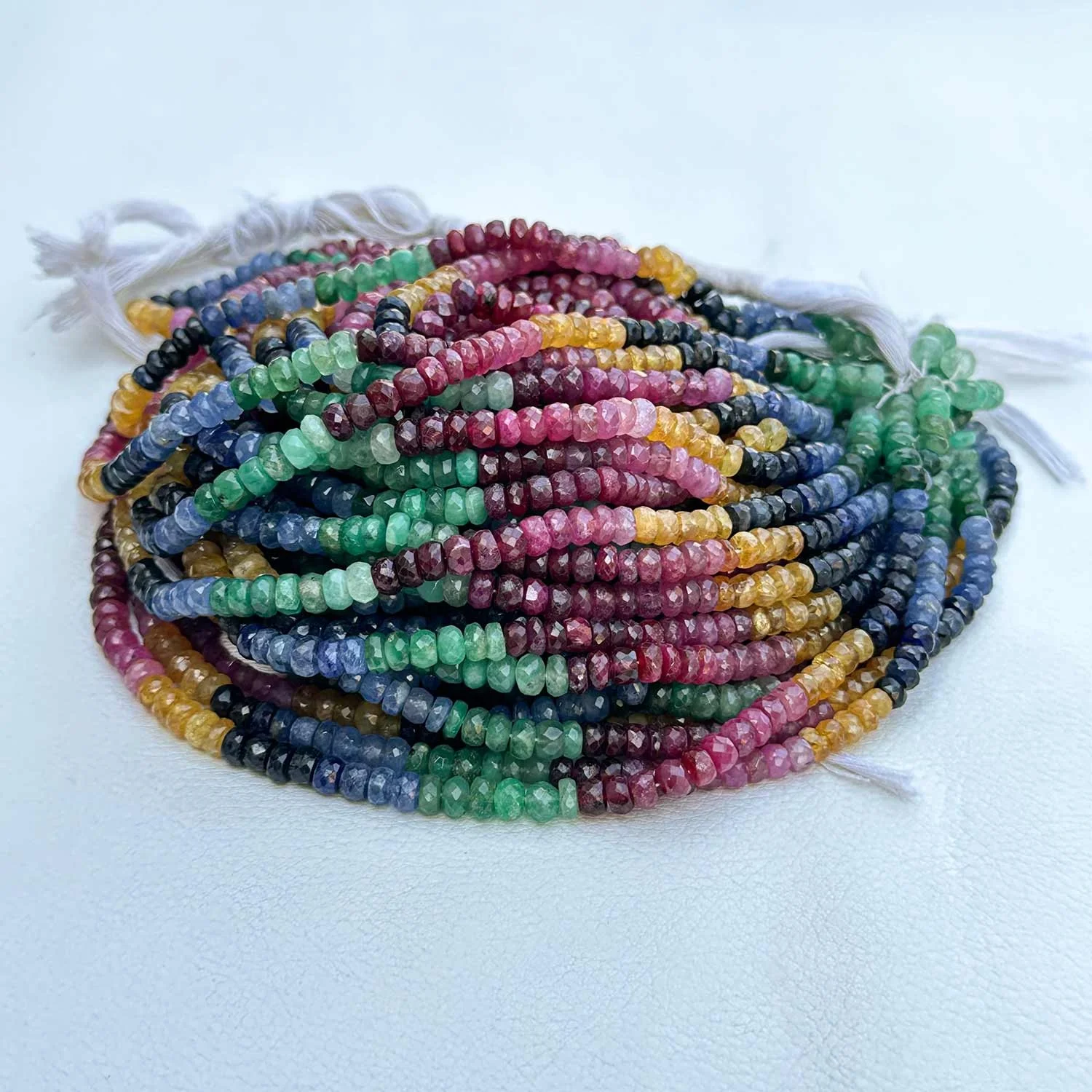 Top Selling Natural 5mm Multi Precious Sapphire Emerald Ruby Faceted Rondelle Gemstone Beads For DIY Jewelry Making At Sale