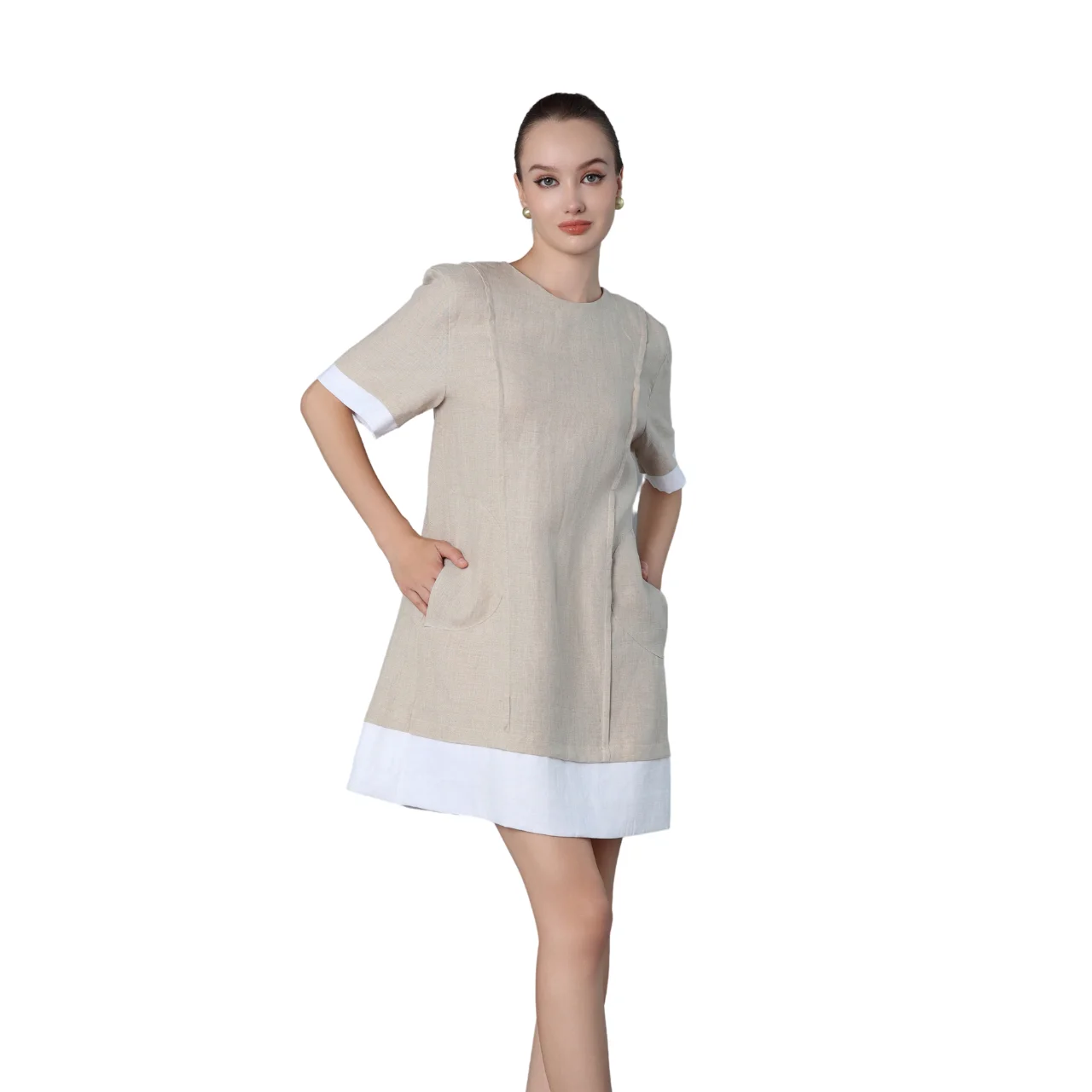 Linen Clothes 100% Linen Natural Dress For Women Mini Dress Loose Casual High Quality Fashion Trend Loose Manufactory 2024