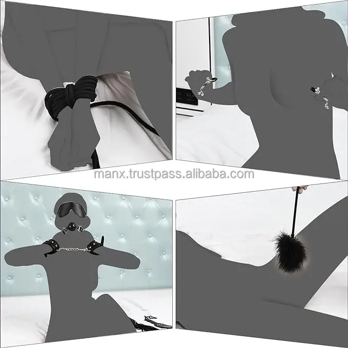 Sex Bondage Kits, BDSM Restraint Toys 7 Pcs, Handcuffs, Ankle, Cuffs, Clamps, Leather, Restraints Set, BDSM Kits (Black)