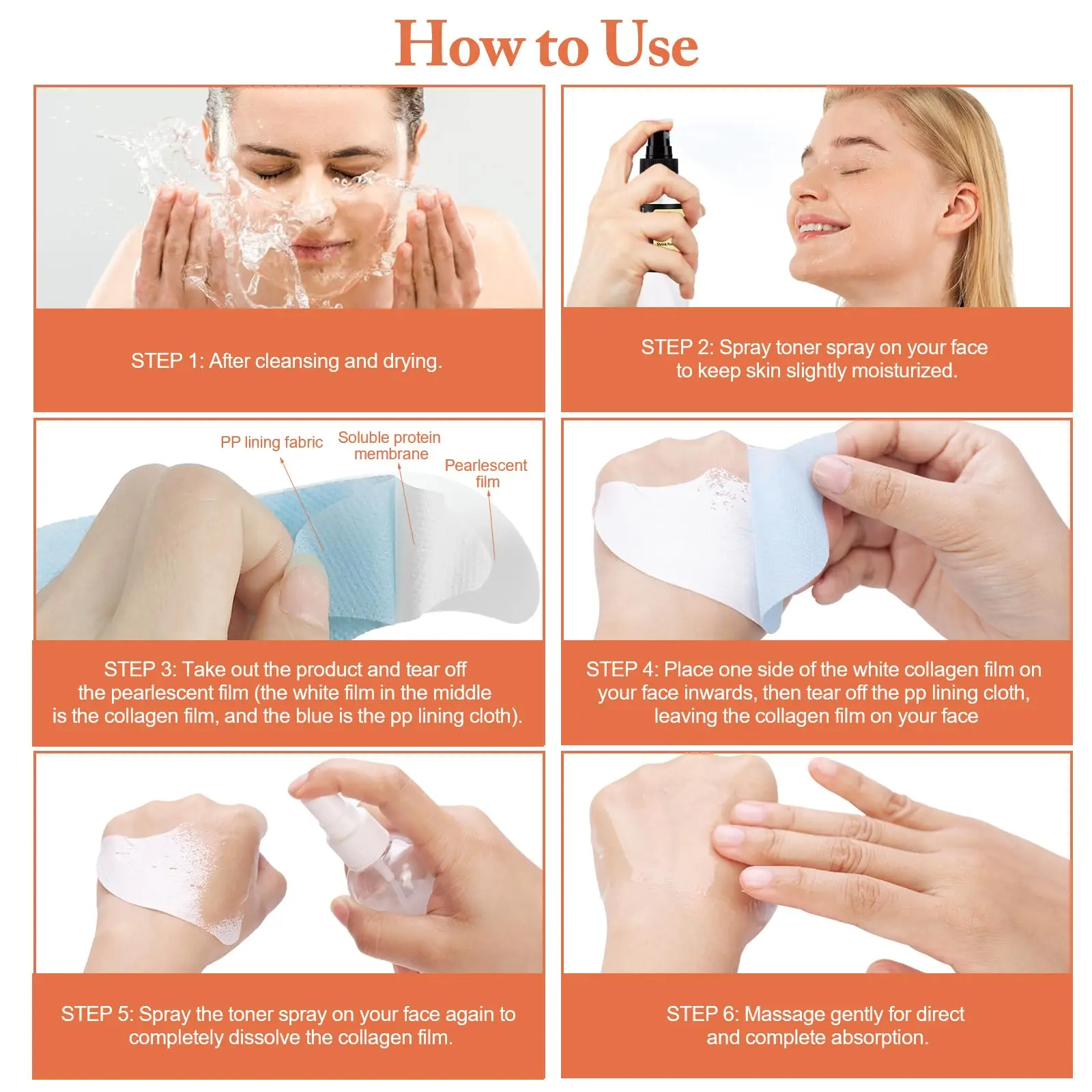 Smooth Hydrating Collagen Firming Soluble Mask Water Soluble Spray Dissolvable Melting Face Mask Korea Customized Package Sheet