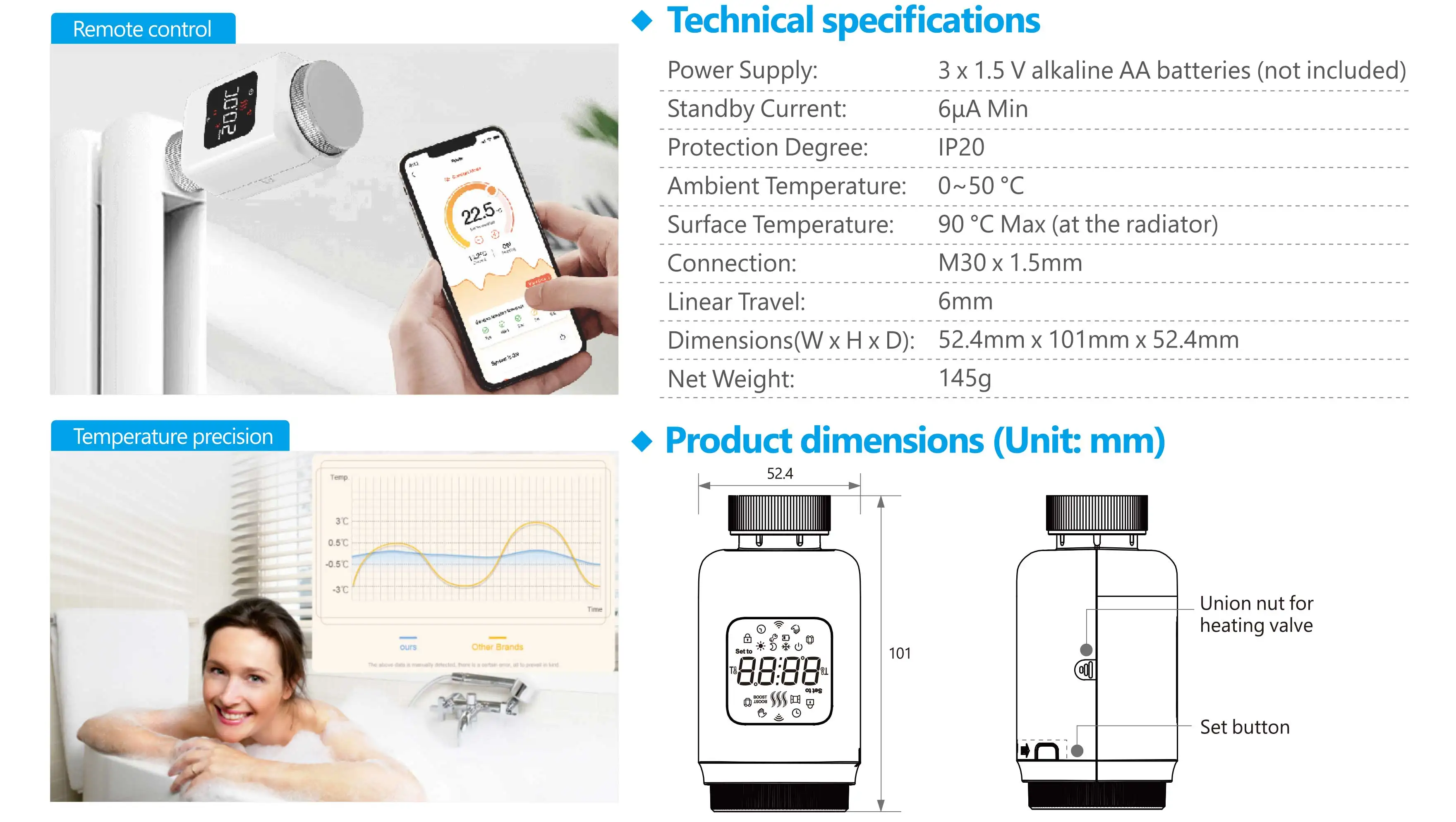 Rti-Tek Ultra-low Power LCD Screen Wi-Fi Tuya Smart TRV Thermostat Radiator Valve