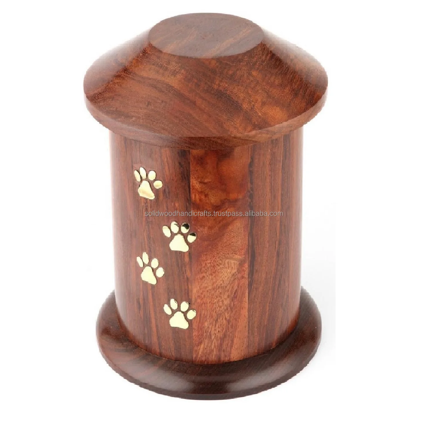 Rosewood Brass Paw Print Urn Box For Pet Ashes | Wood Cremation urns | Decorative Urns