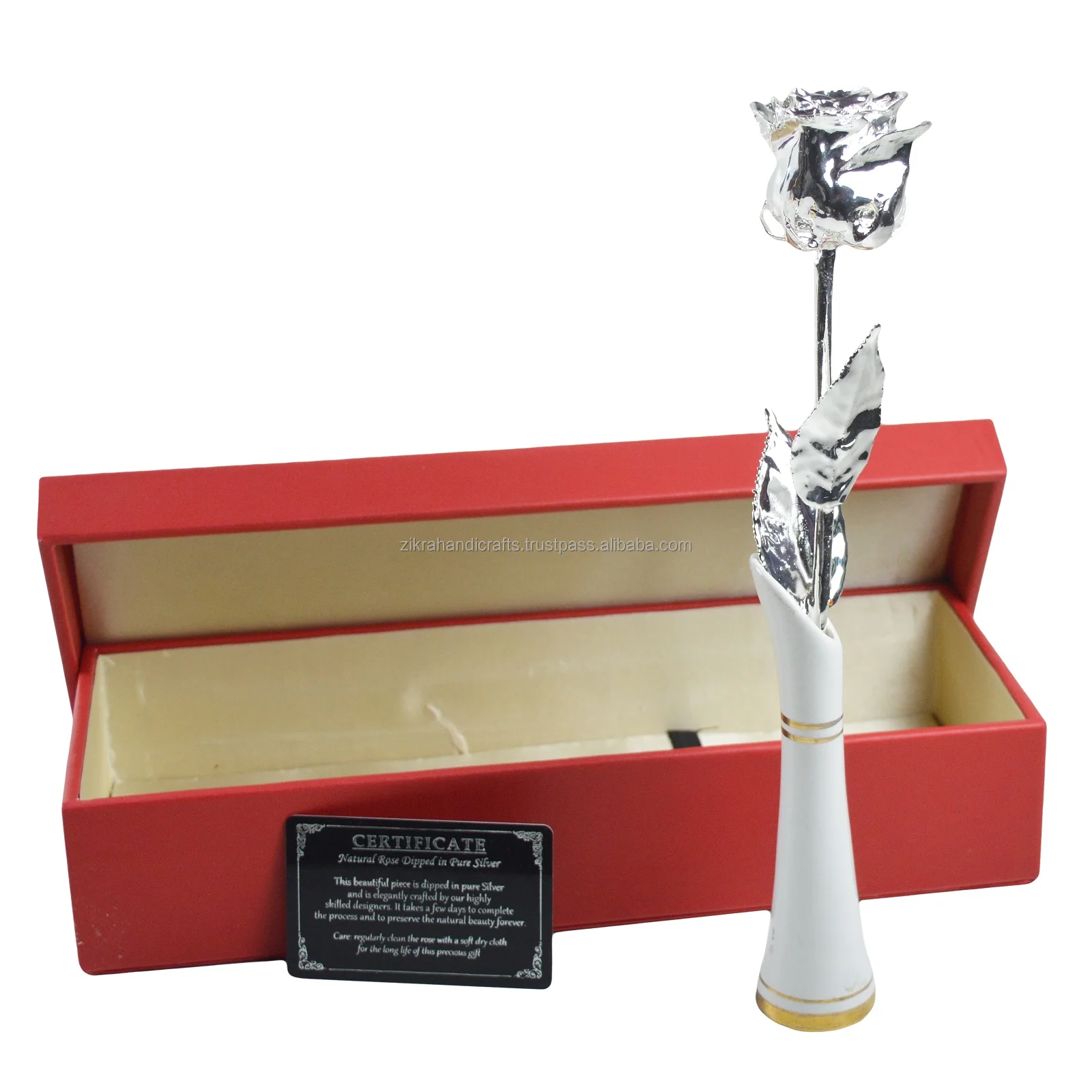 Настоящая Роза Чистая Посеребренная отделка роскошная ваза и коробки упаковочные украшения Натуральная роза лучшая для
