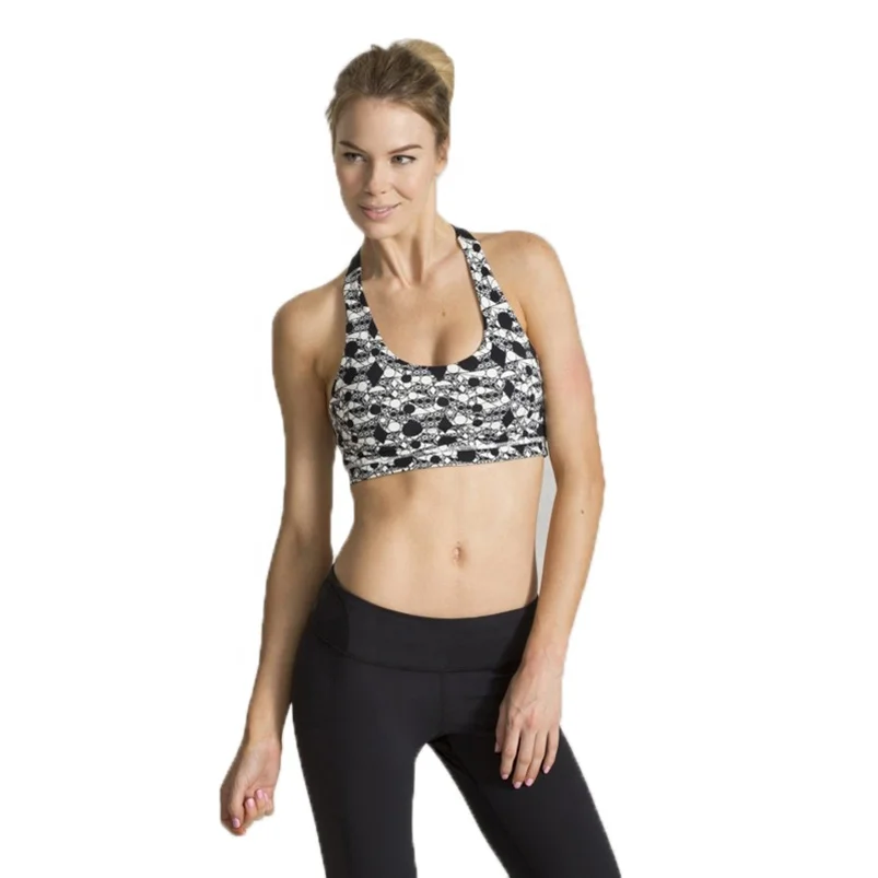 2024 Custom Hot Sell Manufacture Sublimation Print Sport Colorful Pattern Bra Yoga Wear Workout Clothing Strappy Gym Fitness Bra