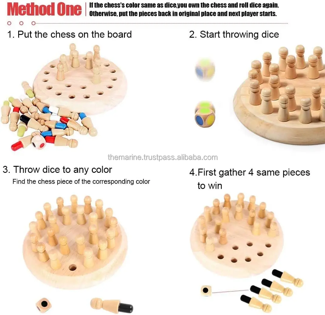Wooden Chess Board Game Color Memory Matching Brain Teasers Game for Kids Toddler Learning Activities Educational Toys