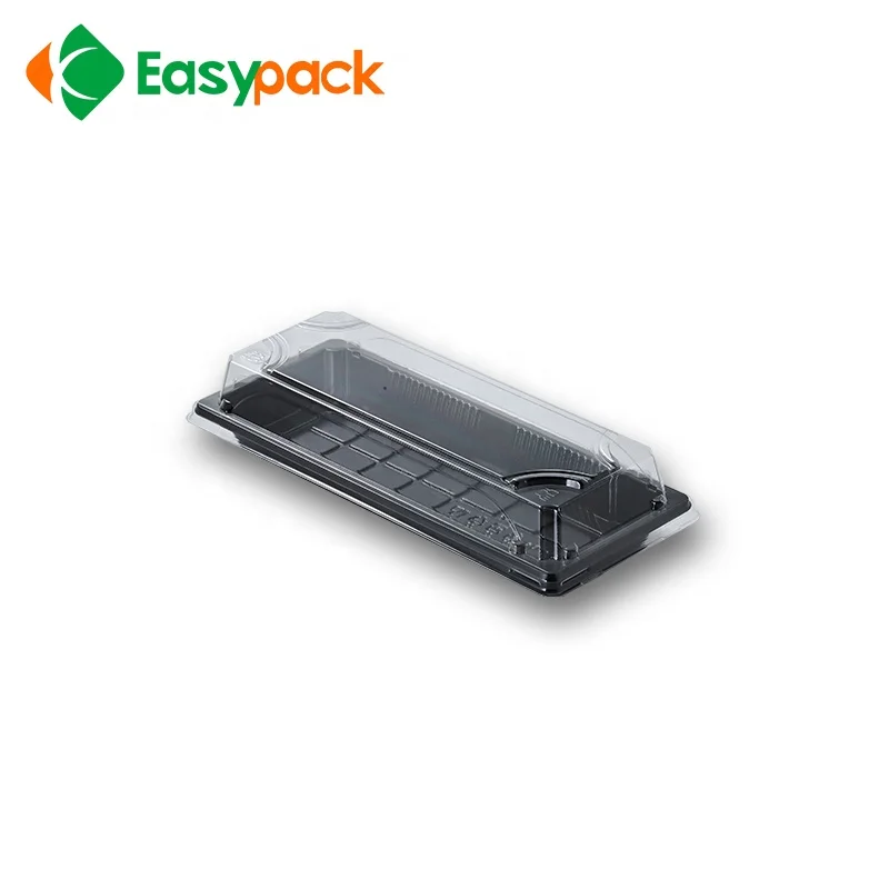 Wholesale disposable black plastic sushi box food packaging tray