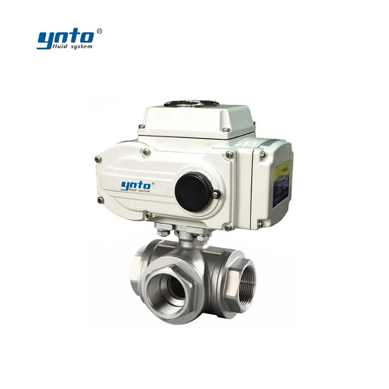 YNTO motorized 316 electric 3 way actuator ball valve DC AC valve actuator electric