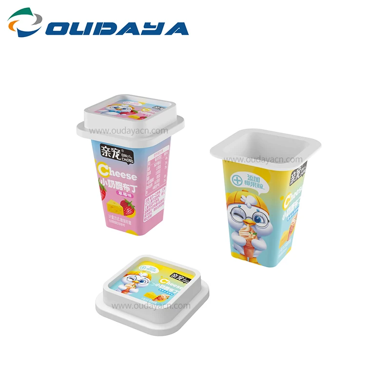 50ml IML printing food grade rectangle shape container plasti tub packing jelly pudding yogurt cup with lid