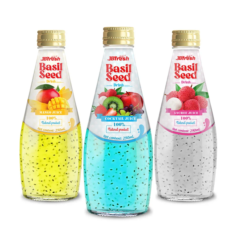 JBFRESH 290 мл стеклянная бутылка коктейльного сока с напитками из семян базилика высокого качества-производитель фруктовых соков напиток Вьетнам