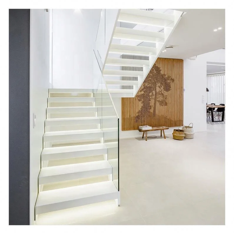 Alucasa Wooden Glass Prefabricated Stairs Straight Metal Oak Wood Indoor Staircases