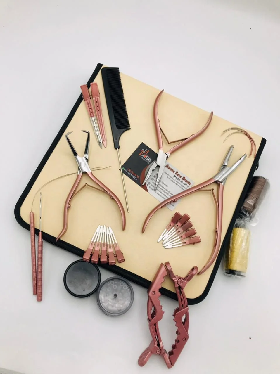 Metallic Color Microlink Hair Extension Tools with Silicone Beads & Nylon Threads Professional Hair Extension Pliers