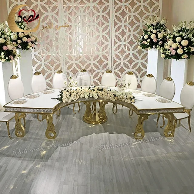 Luxury event hall stainless steel half round wedding serpentine moon table