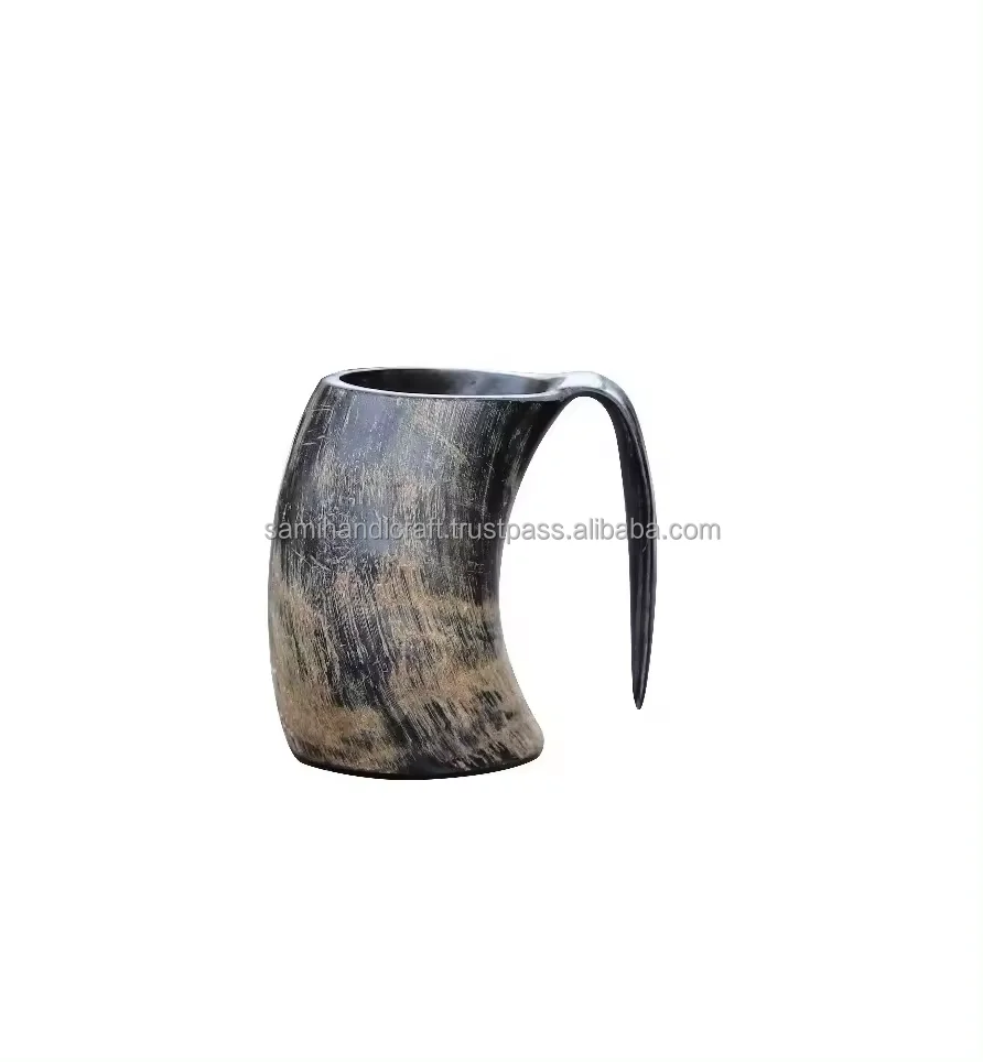 Natural buffalo horn mug viking drinking and beer mug hot quality with wood base for best selling party wear wedding wine mug