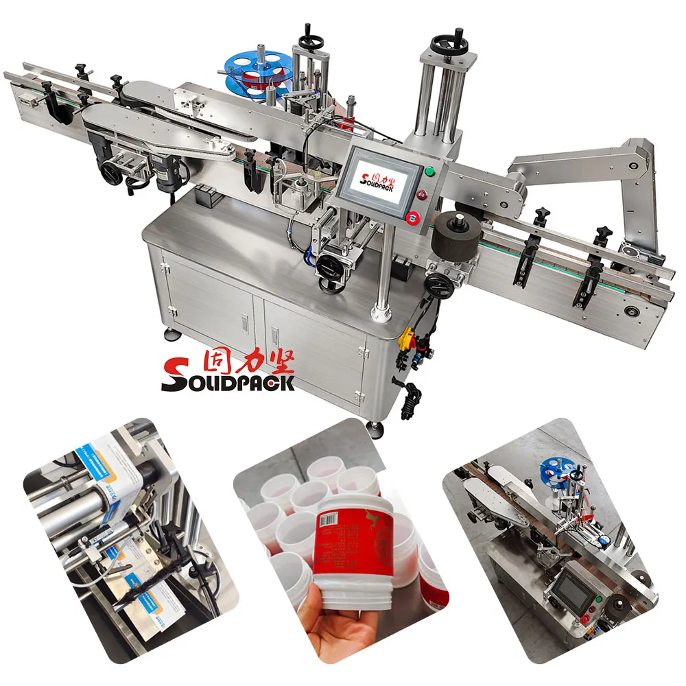 Solidpack auto Single or Three side surface Labeling Applicator Machinery for 5 Liter round flat square bottle