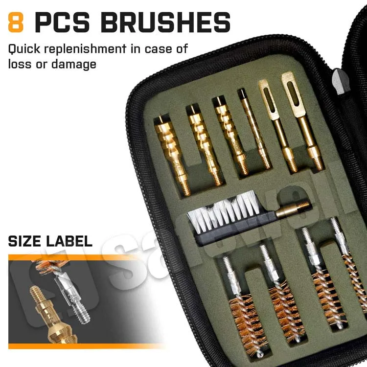 SWHGR-17 Cleaning Kit .22.357/9mm.40.45 Caliber Brass Jags Tips and 2 Empty Bottles for Outdoor