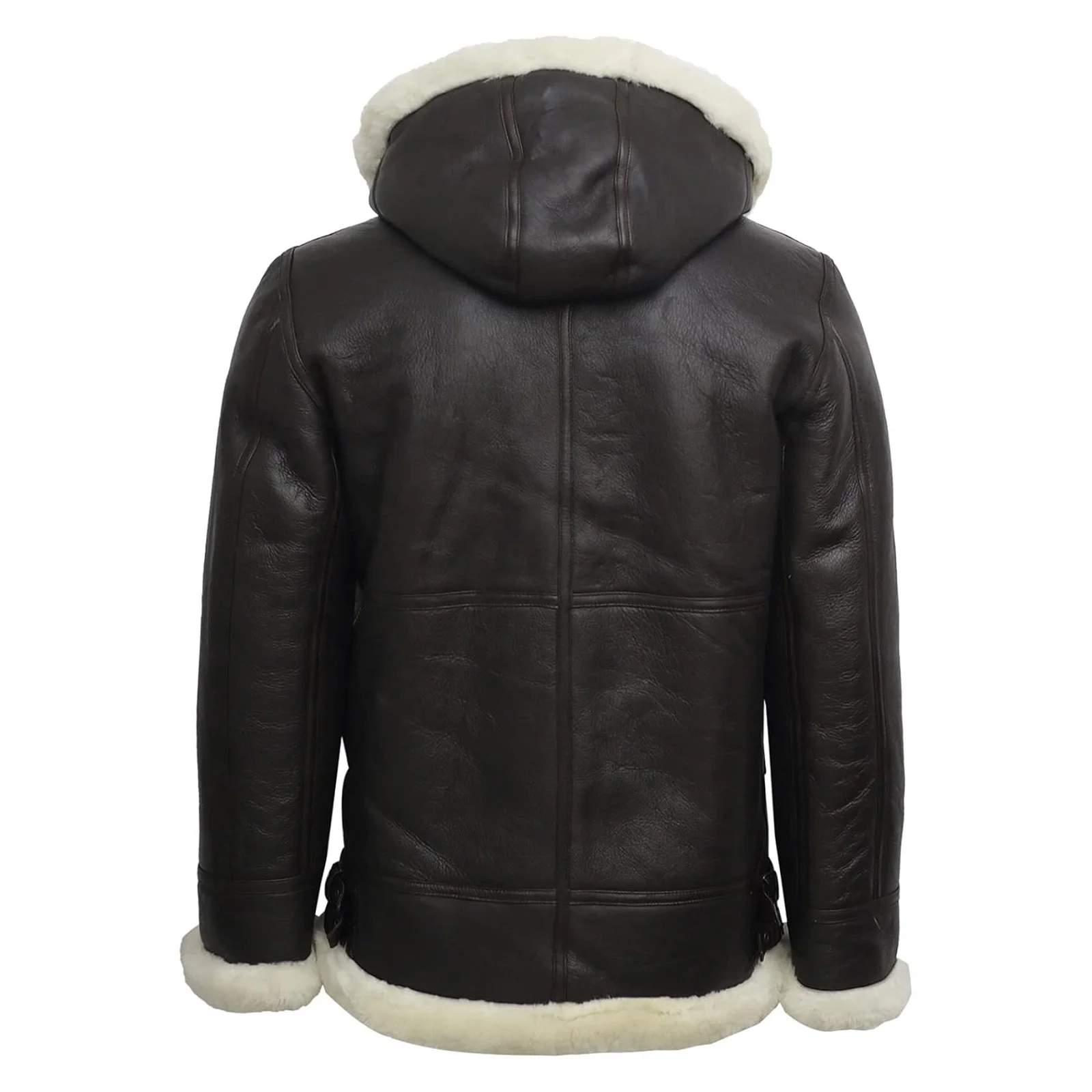 BRANDSLOCK Mens Aviator Flying Genuine Shearling Sheepskin Leather Bomber Hooded Jacket Brown White Sherpa Inner