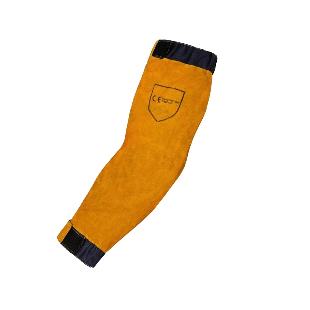 Yellow Long Sleeves Custom Sizes Safety Leather Hand Sleeves Heat And Cut Resistant Leather Welding Sleeves