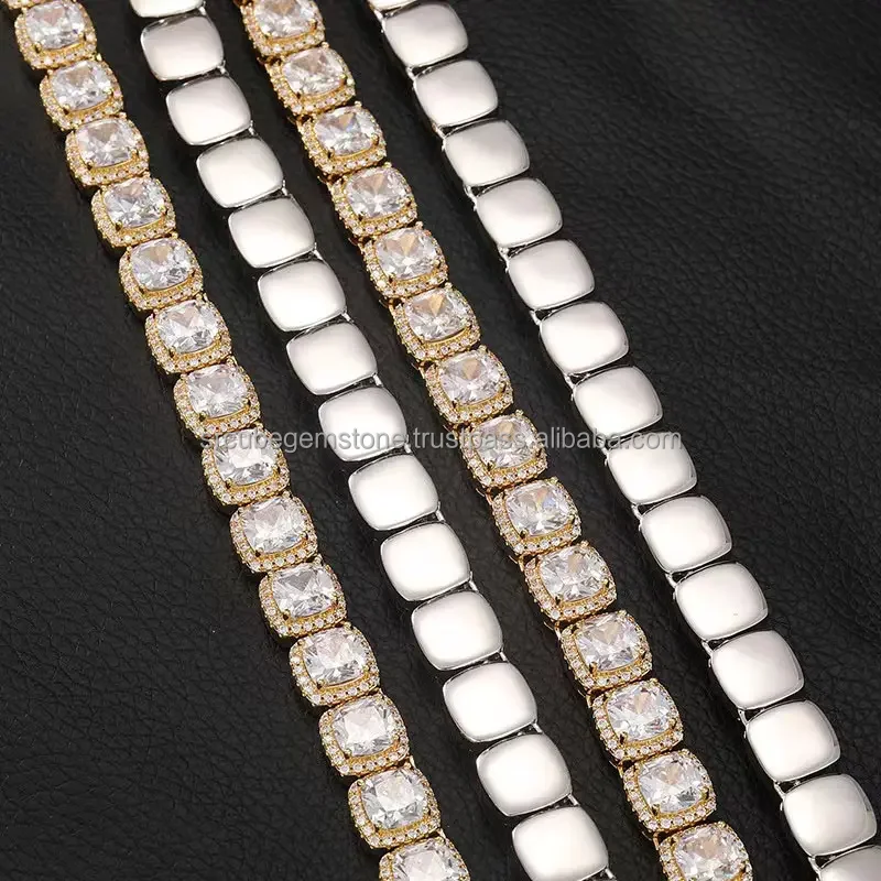 Hand Set Micro Setting Moissanite 4mm 20inches Diamond Studded Silver Tennis Chain For Birthday Gifting Use