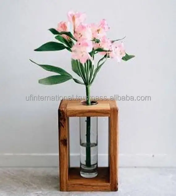 Wooden Flower Vases for Wedding Use Wholesale Custom Home Decorative Single Wood Pot Holder Handicraft Top Sale
