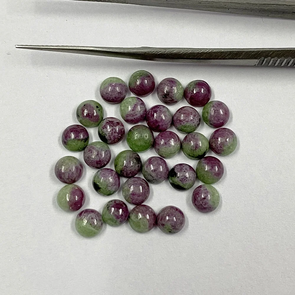 4mm-10mm High Quality Natural Ruby Zoisite Smooth Round Cabochon Wholesale Loose Gemstones For Making Jewelry New Product 2024
