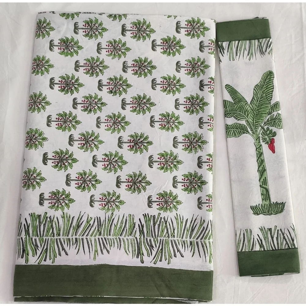 100% Pure Cotton Queen Size Bedding Sets Modern Indian Design Block Printed Sheet for Home & Hotel Use