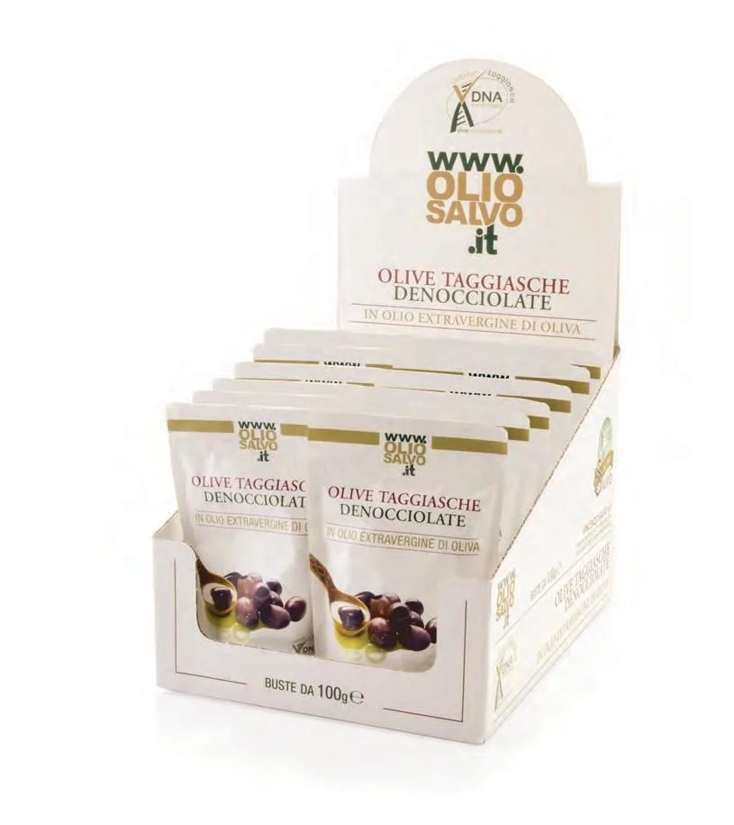 PITTED TAGGIASCA OLIVES DNA Certified in extra virgin olive oil as antipasto and as ingredient  100 g