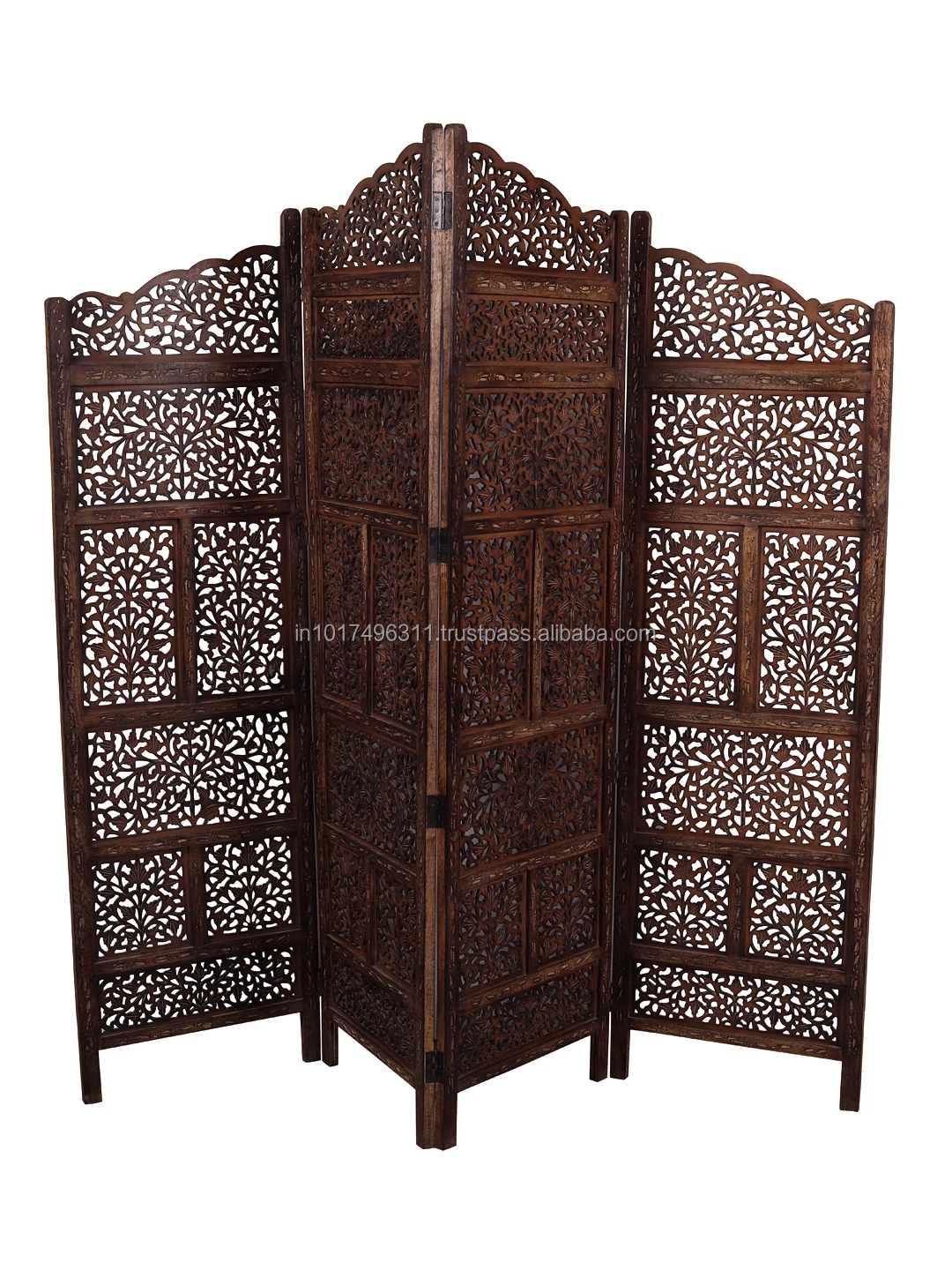 Деревянная перегородка ручной работы с 4 панелями и разделитель для комнат (коричневый) декоративная из массива дерева (отдельно стоящая)