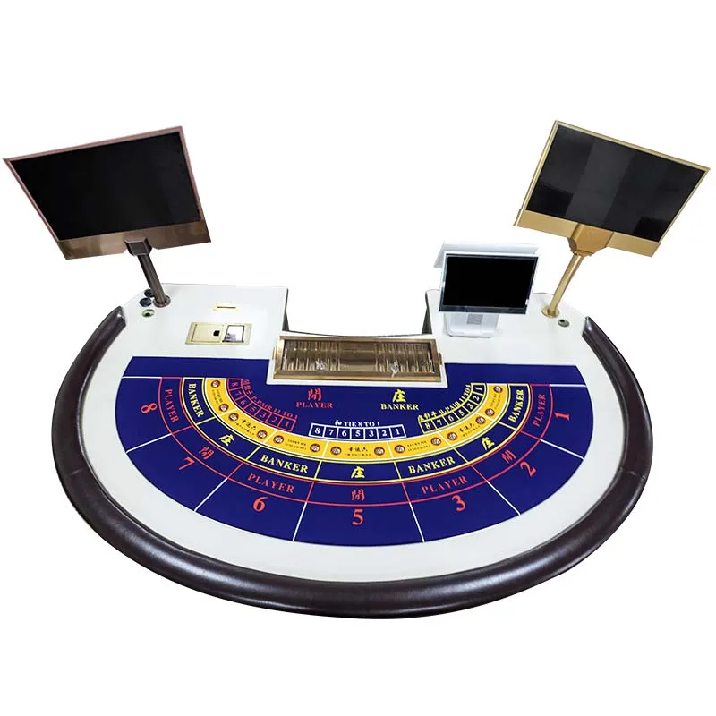 Professional Customized Luxurious Casino Table Baccarat Poker Play Table With Gold Copper Dealer Tray
