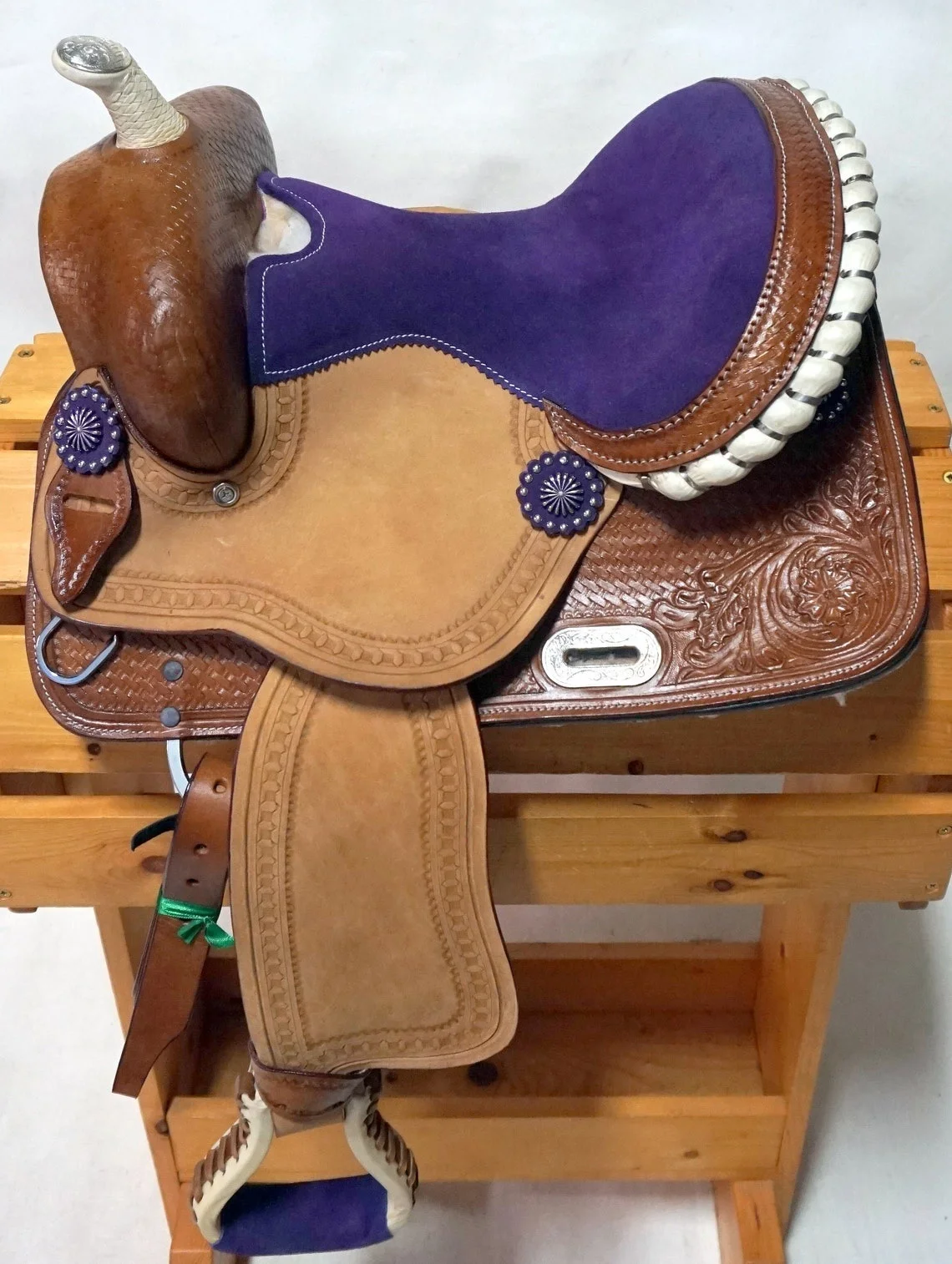 Horse Leather Saddle Western Barrell With Matching Headstall