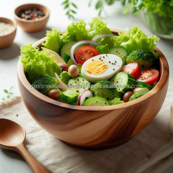 Wood Salad Bowl Bulk Handmade Acacia Artisanal Fruit Bowl Decorative Centerpiece for Home Refinement fruit