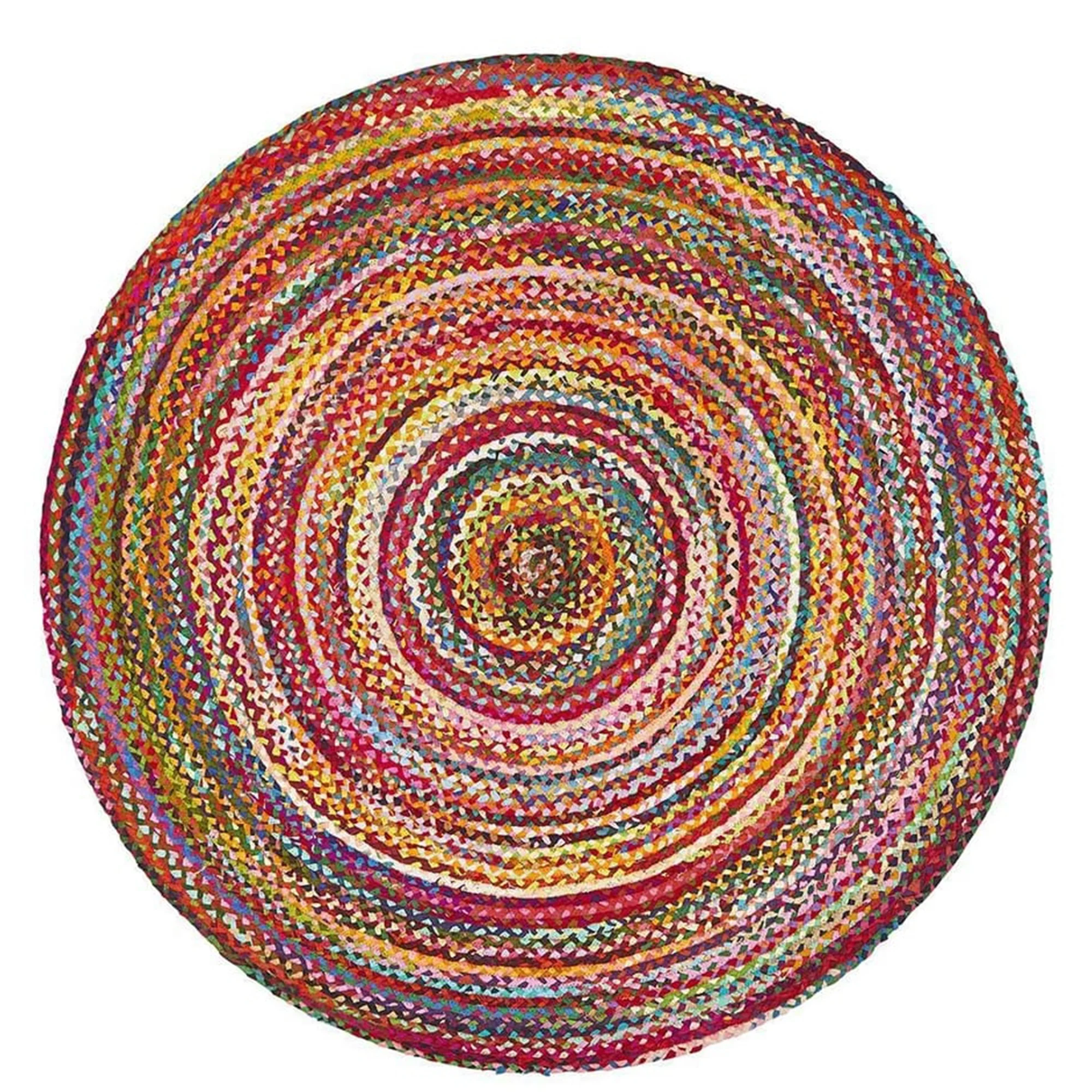 Indian Wholesale Multi Braided Multi Color Cotton Chindi Round Area Rugs Designer Circular Cotton Floor Bed Room Rugs Mat