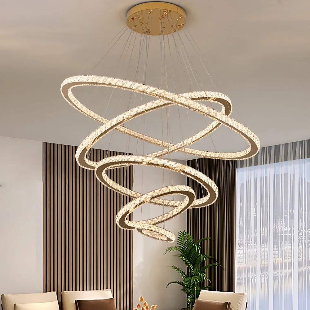 5 ring led restaurant light modern simple bedroom living room high-end hall light luxury crystal chandelier