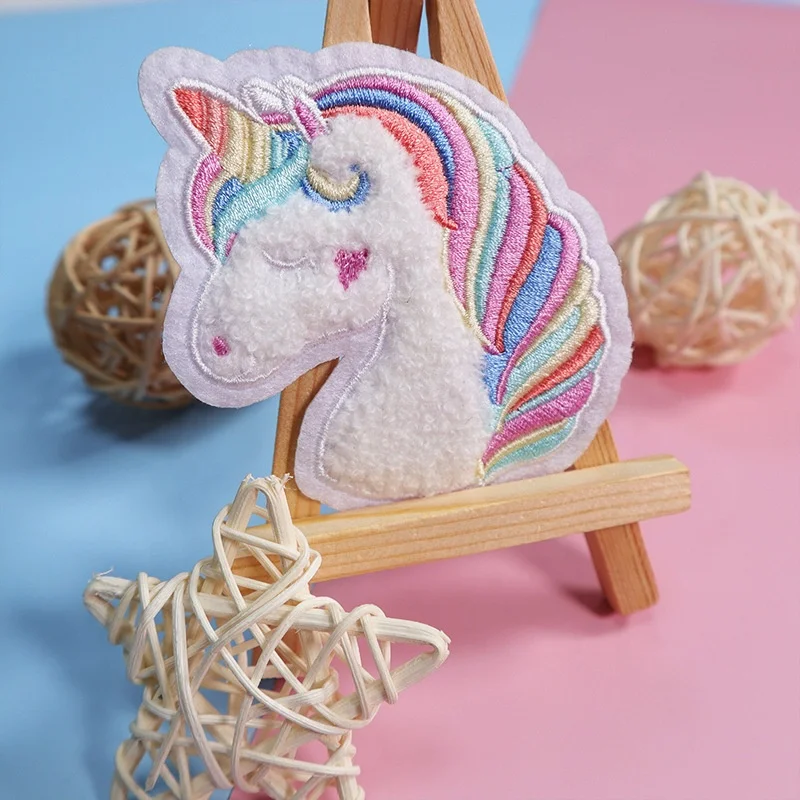 Shenglan Cartoon Chenille Embroidery Patches Iron on Patches Colorful Unicorn Fabric Opp Bag Resin Sustainable Embroidered