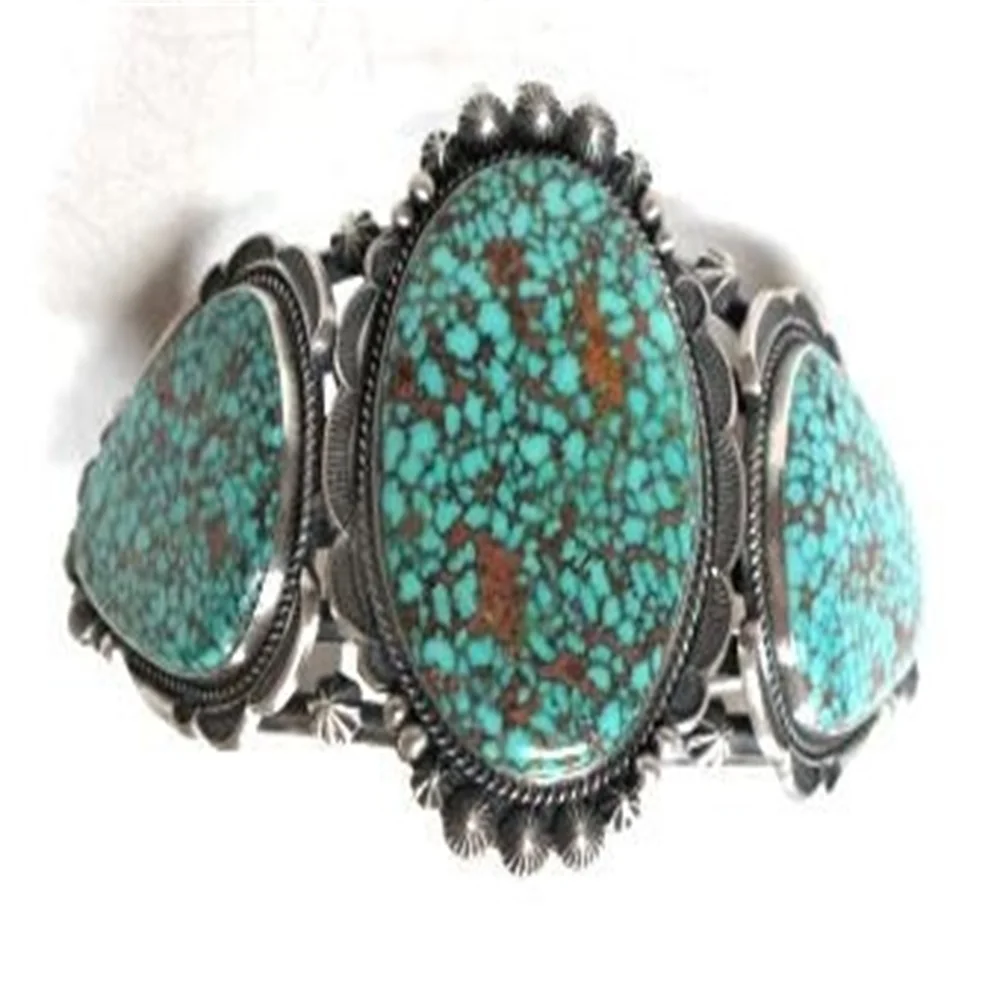 Natural Turquoise Gemstone Bangle Ethnic Cuff Bracelet 925 Sterling Silver Jewelry