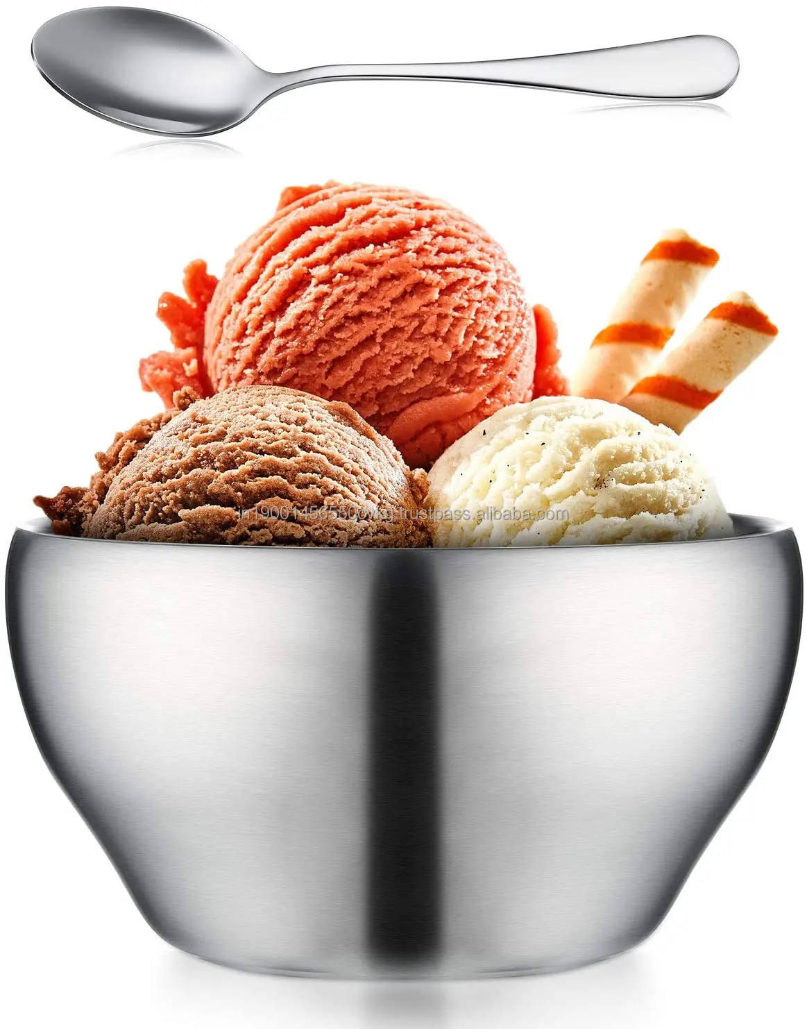 Double-Wall Vacuum Insulated Serving Bowl 16 OZ Heat Insulated Stainless Bowls with Spoon for Ice Cream Soup Rice Snacks