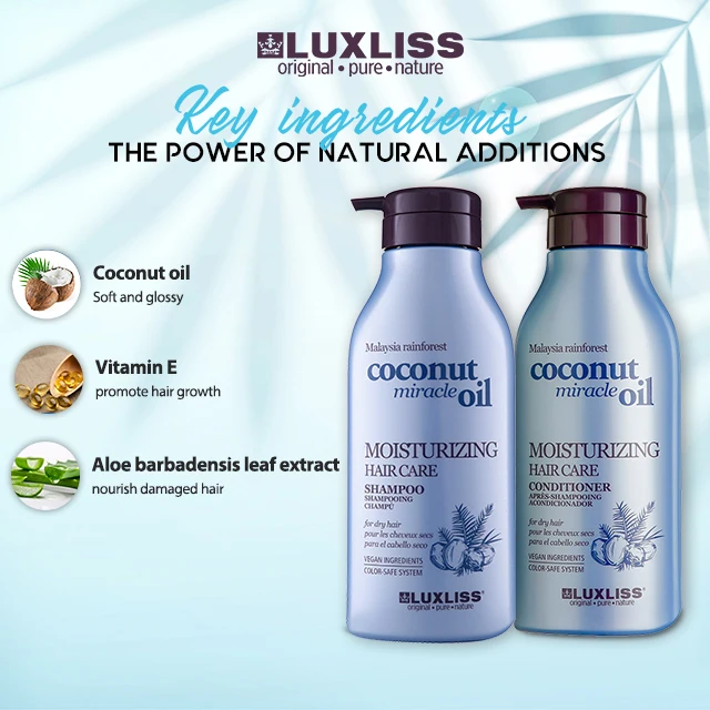 LUXLISS brand moisturizing hair care private label malaysia coconut miracle oil shampoo and conditioner for dry hair