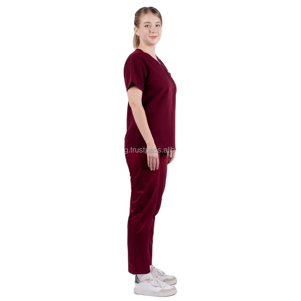 Fashionable Hospital Scrub Set Women Poly Rayon Spandex Plain Color Straight Leg Customize Design Customize Logo From Vietnam