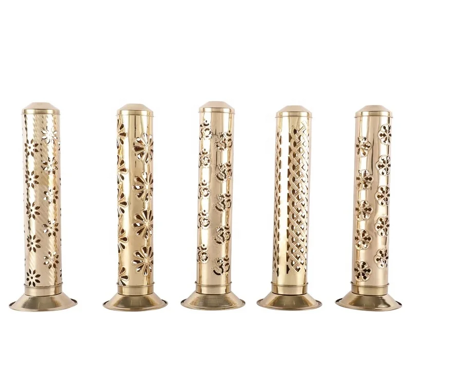 Brass Incense Burner New OM Cutout Design Portable Ash Catcher Brass Fragrances Burner Golden Agarbatti Stick Holder Pilar Shape