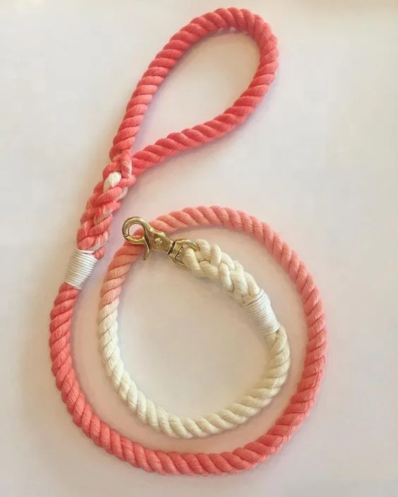 Pet leash heavy duty durable custom customized braided paracord rope cotton dog leashes with brass snap